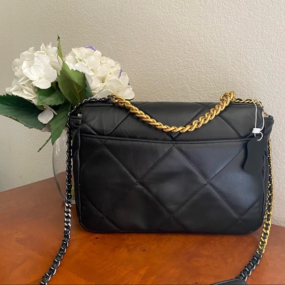 *READ Black Leather Flap Ombre Quilted Chain Crossbody Top Handle Purse Bag S4 - Picture 4 of 10